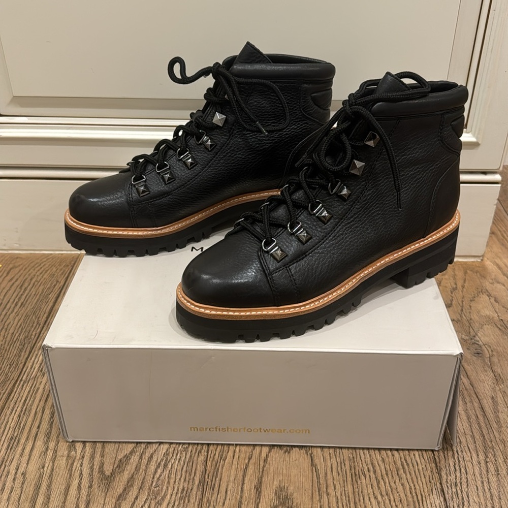 Marc Fischer Issy Black Lace Up Leather Boots, size 7.5